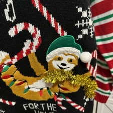 Sloth Ugly Christmas Sweater Black/Red/Green Size L Hanging For The Holidays