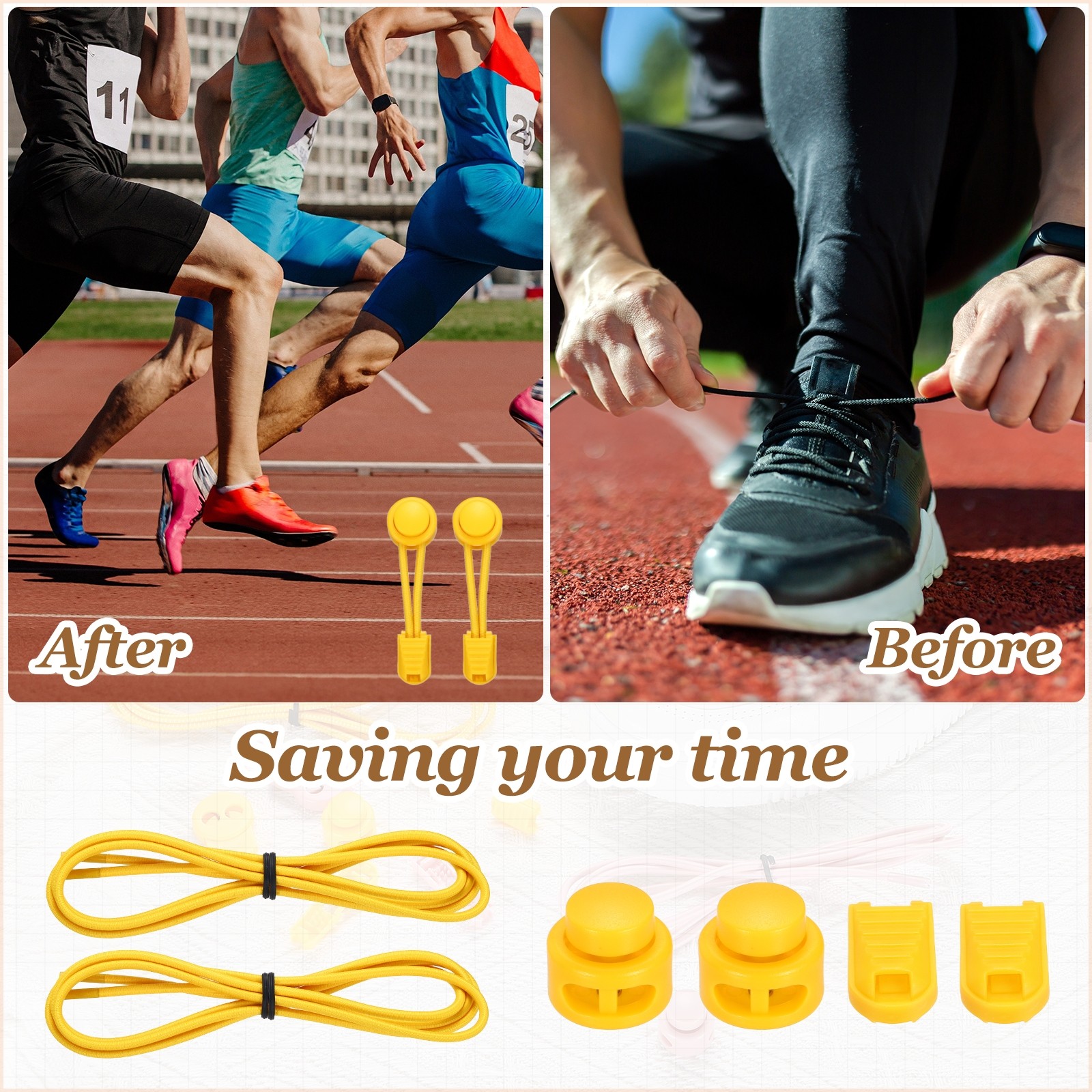 APL 2 Pezzi Lacci Elastici per Scarpe Senza Lacci per Scarpe per Adulti Giallo Neon