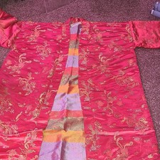 Plants 100 Silk Vintage Embroidered Floral Kimono Robe Red Gold Multicolor