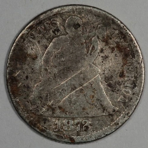 1872-P Seated Liberty Silver Dime, About Good to Good Details
