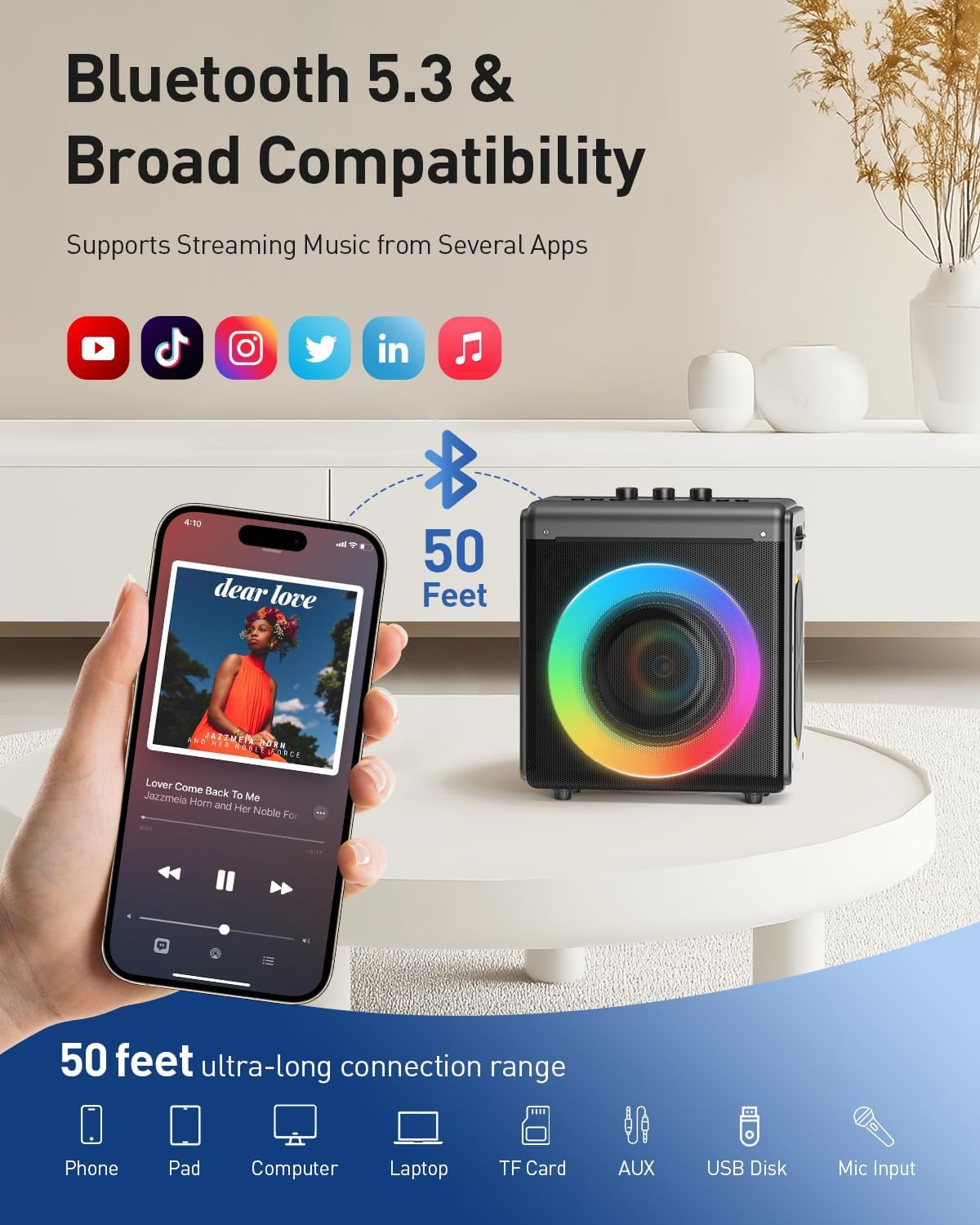 Portable Karaoke Machine with 2 Wireless Microphones and Bluetooth Speaker