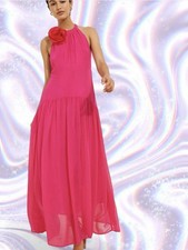 Farm Rio Rosette Drop Waist Maxi Dress Women's Size XS Pink Open Back Halter