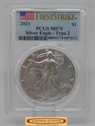 2021 Type 2 Silver Eagle $1, PCGS MS70, First Strike - #B58914