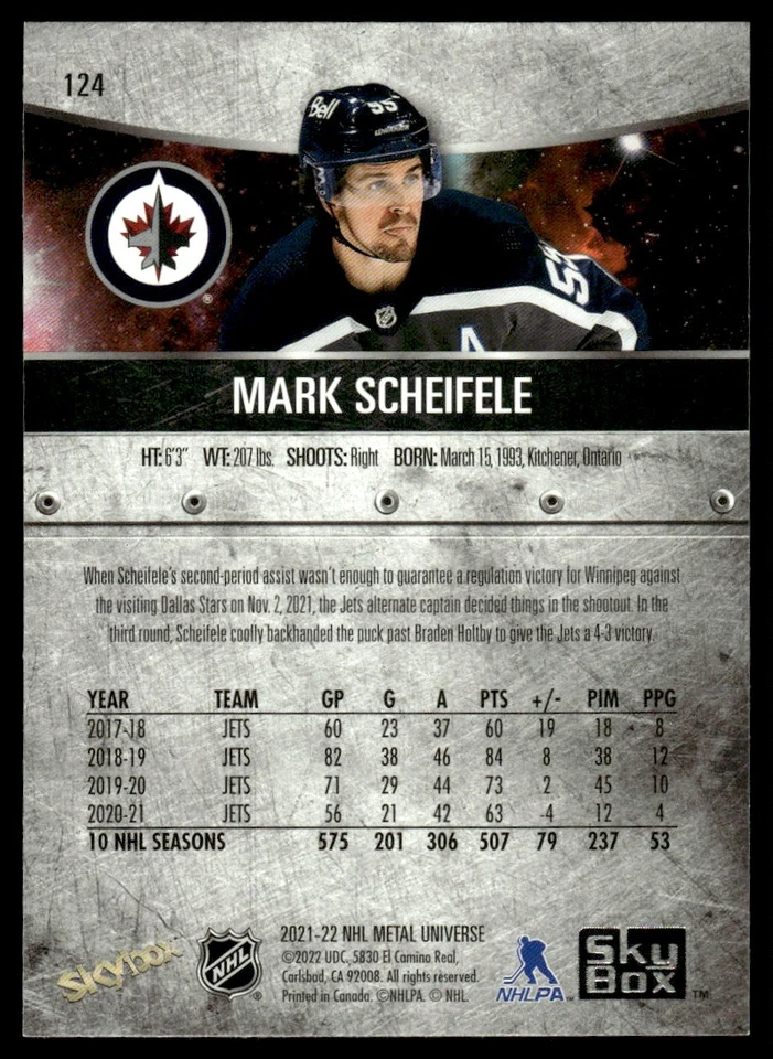 2021-22 SkyBox Metal Universe Blue Spectrum Mark Scheifele Winnipeg Jets #124 - Image 2 of 2