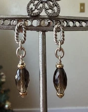 David Yurman Sterling Silver/  18K Gold Smoky Quartz  Drop Earrings