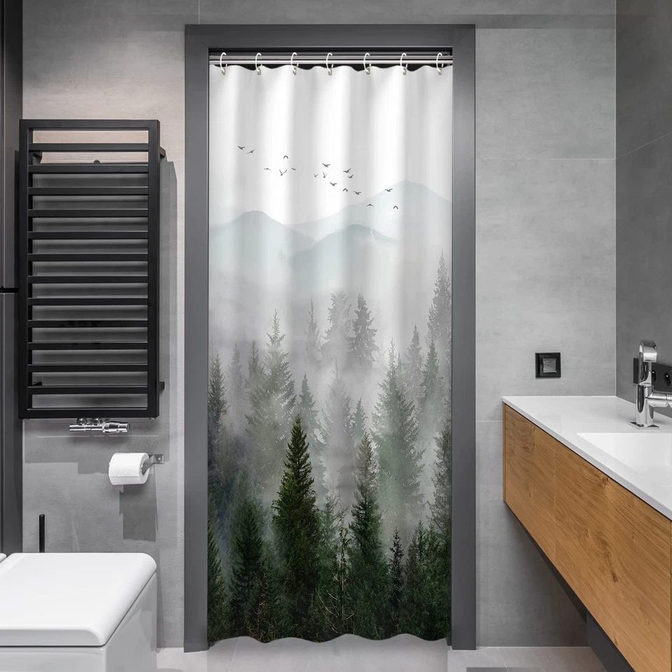 Stall Shower Curtain, 36"x72" Inches, Misty Forest Mountain Tree Shower Curta... - Image 2 of 4