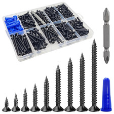 Wensilon 385PCS Flat Head Black Wood Screws, Quick Metal Self Tapping Flat Hea