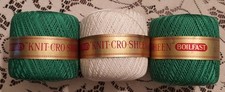 Vintage J P Coats Knit Cro Sheen Mercerized Cotton Crochet Green White Lot of 3