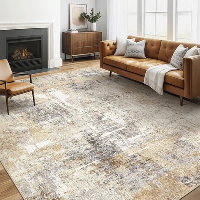 Area Rug Living Room Rugs: 5x7 Washable Large Abstract Modern Soft Stain Resista