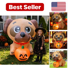 5 Ft Halloween Inflatables Pug Dog Outdoor Decorations - White Polyester Vinyl