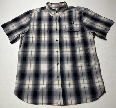 Harley-Davidson XL Men's Grey Plaid H-D Performance Short Sleeve Shirt Embroider