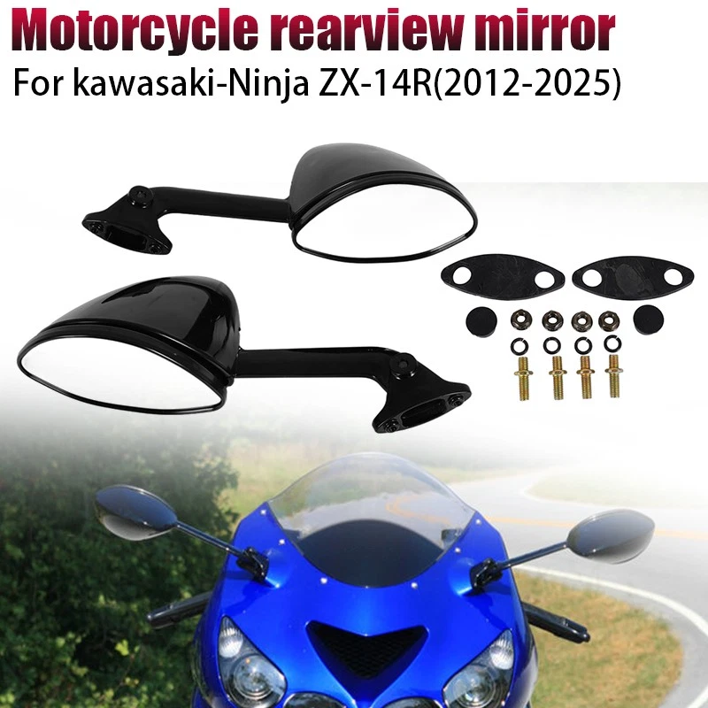 Rearview Mirrors Pair For Kawasaki Ninja ZX-14R 2012-2023 ZX-14 2006-2011 Black