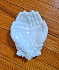 Vintage Westmoreland White Milk Glass Open Hands Dish with Grapes and Leaves