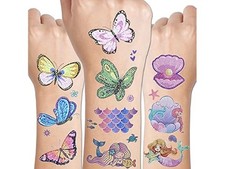 Glitter Butterfly Mermaid Tattoos