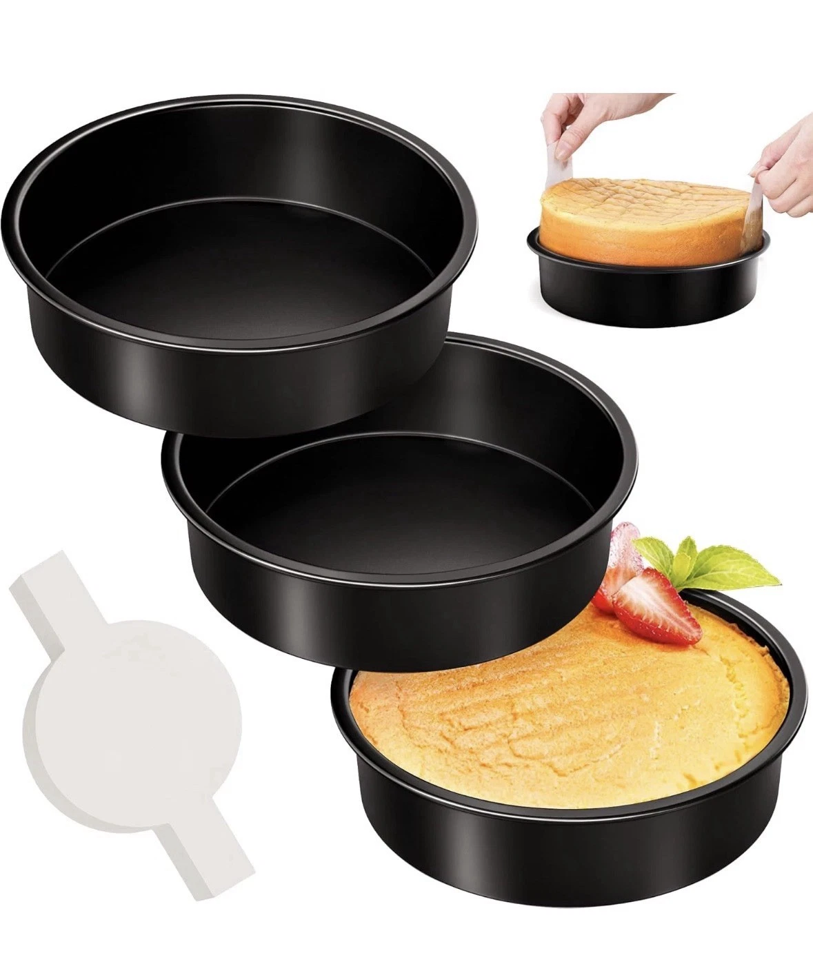 8 Inch Round Cake Pan Set of 3, Nonstick Baking Pans with 110PCS Parchment Paper