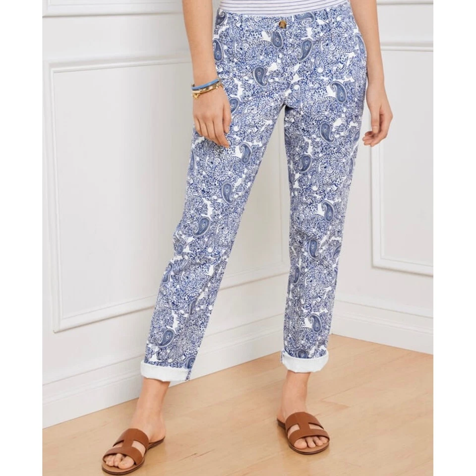 Talbots Relaxed Chino Pants Women's 14 Blue White Paisley Print Casual vacation - Image 2 of 4