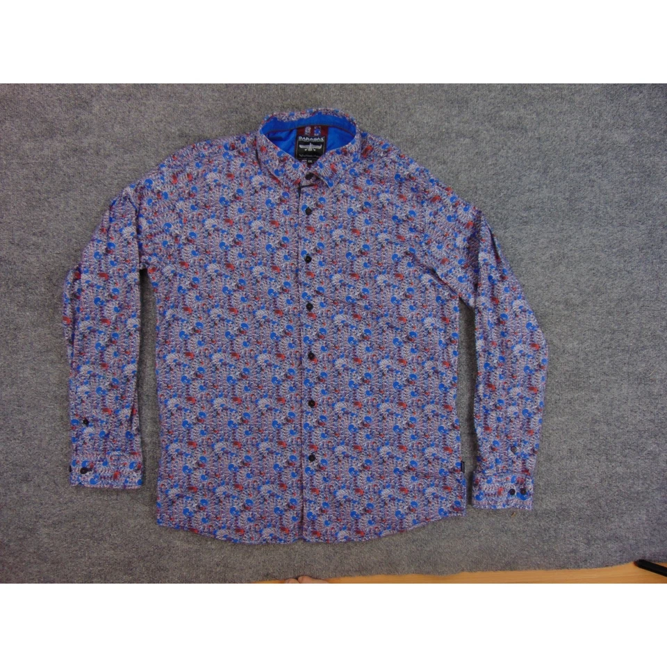 Barabas 衬衫男式 2XL 蓝色红色佩斯利长袖派对俱乐部服装粗体 — 第 2/4 张图片