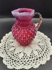 Fenton Vintage Hobnail Cranberry Milk Glass Opalescent 6" syrup pitcher