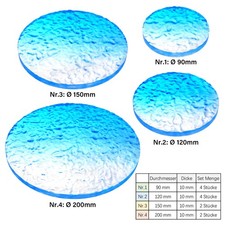 Figuren Sockel Set | Display Rund | Blau | Wasseroptik | 90, 120, 150, 200 mm