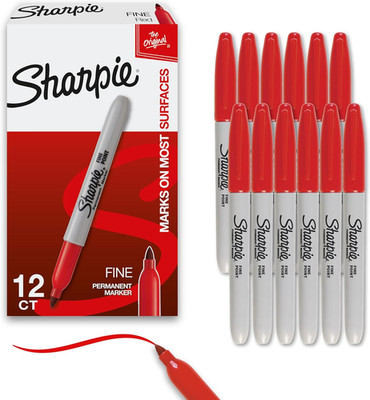 Sharpie Permanent Markers, Fine Tip, Red, 12 Count - Office Supplies, Quick Dryi