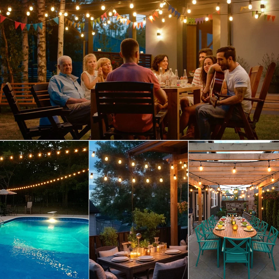 49-294 FT Festoon Outdoor String Light Mains Powered S14 LED Bulbs Garden Lights - Image 4 of 4