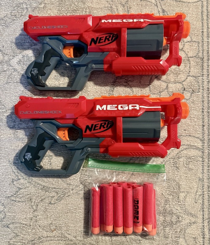 2x Nerf N-Strike Mega Cyclone Shock Blasters w/12 Mega Darts