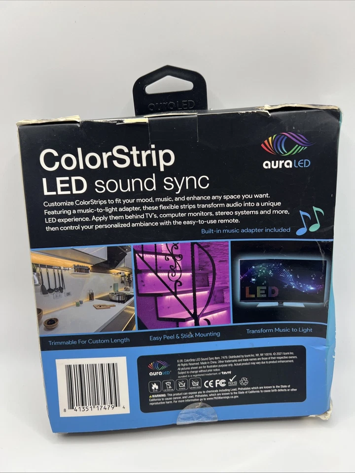 Tzumi AuraLED Color Strip Lights Color-Changing Remote 6.5' Adhesive Sound Sync - Image 2 of 2