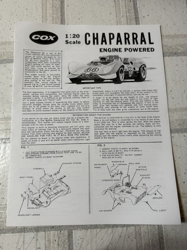 COX THIMBLE DROME GAS POWERED CHAPARRAL TETHER CAR OWNERS MANUAL COPY