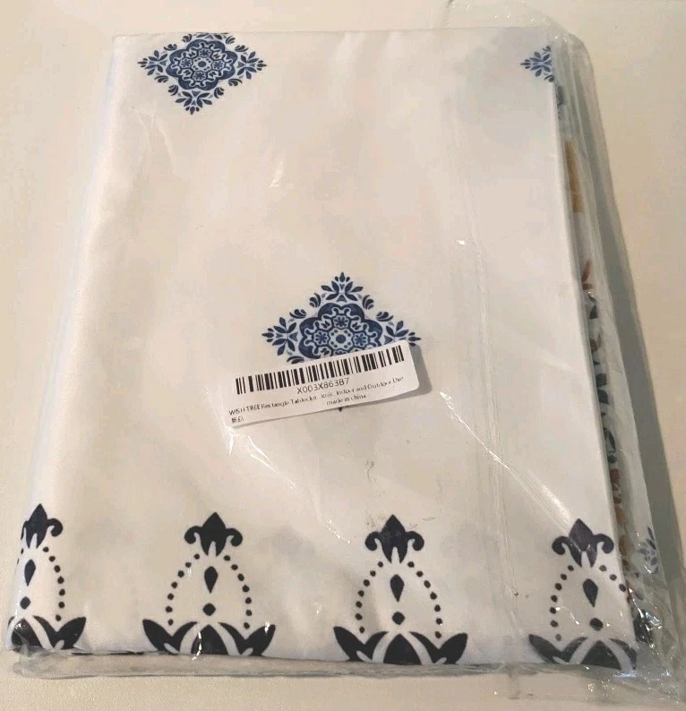 Spring/ Summer Tablecloth 60x 84 New Waterproof Indoor Outdoor Lemons Blue White - Image 3 of 4