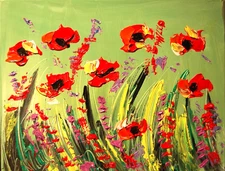 RED POPPIES   Abstract Modern Original Oil Painting  CANVAS BY KAZAV 3thrrh