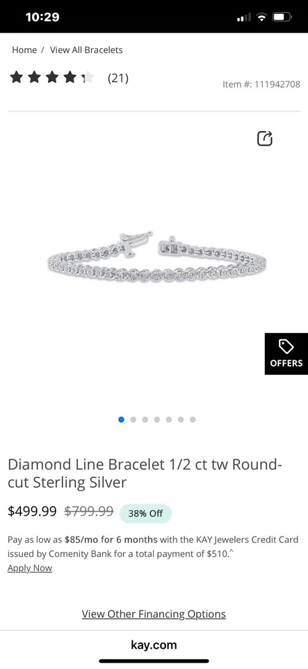 Brazalete Línea Diamante 1/2 ct tw Corte Redondo Plata de Ley Foto 3 de 3