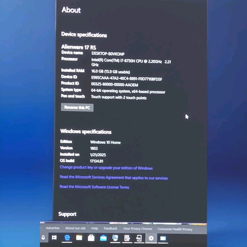 Dell Alienware 17 RS Gaming Laptop / Core i7 8th Gen. 17.3 screen perfect cond. - Picture 12 of 12