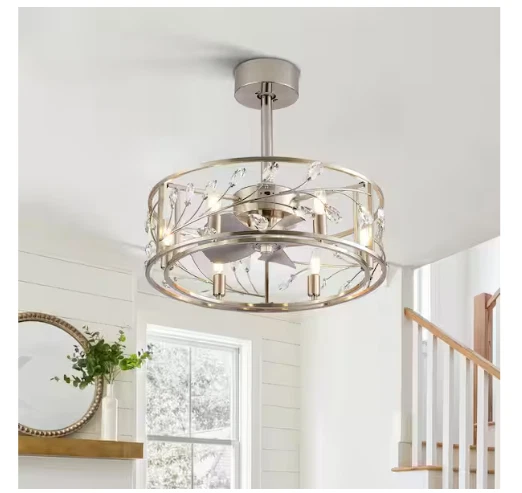 Breezary Blooming 20" Satin Nickel Crystal Ceiling Fan Remote Light Kit - Image 2 of 4