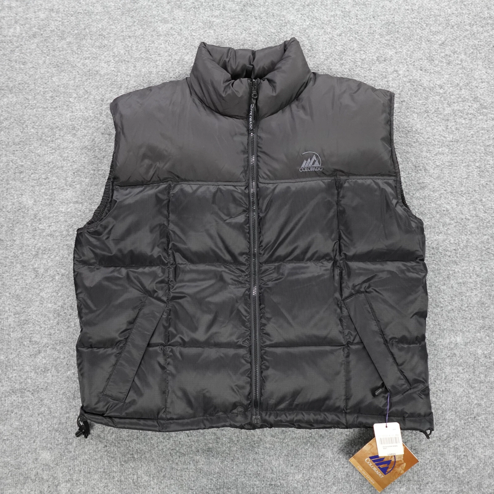 Colorado Vest Mens Large Puffer Down Quilted Full Zip Black Logo Outdoor Jacket