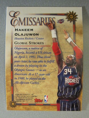 *1:24 Packs* 1998-99 Topps Emissaries #E17 Hakeem Olajuwon - Picture 2 of 2
