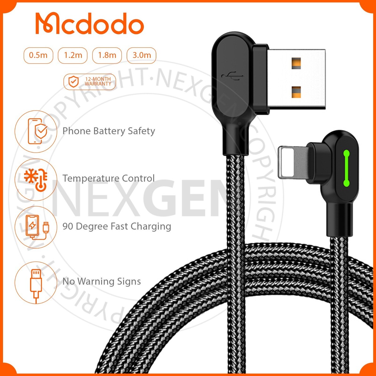 Mcdodo 90 Degree Angled Fast USB Cable Heavy Duty Charging Sync Charger  iPhone