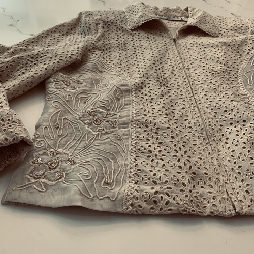 Lattice Gold Floral Embroidered Long Sleeve Jacket w/ Beading Woman’s Size Large - Picture 12 of 17