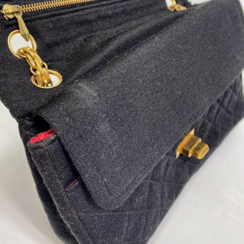 CHANEL CC Matelasse 2.55 W flap Chain Hand Bag Shoulder Bag Jersey Black - Foto 14 di 17
