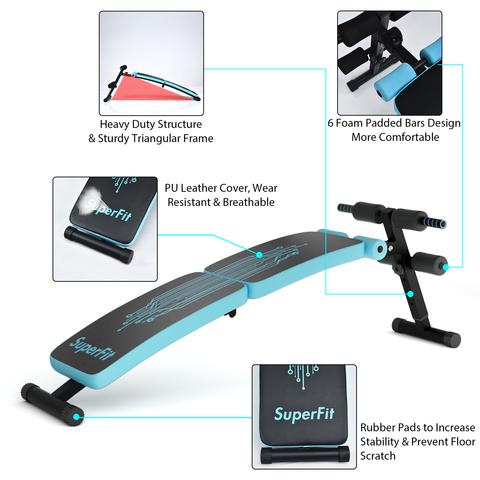 Foldable Weight Bench Adjustable Sit-up Board Curved Decline Bench