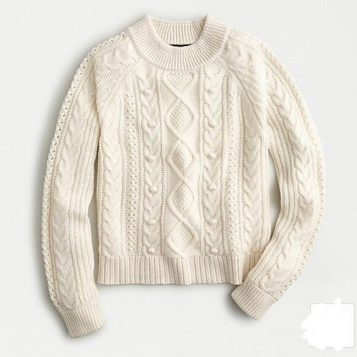 Ivory Pom-pom cable-knit sweater AE995 