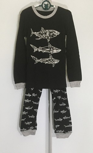 4 PC Shelry CoralBee Boys Pajamas Sleepwear Set Long Sleeve Shark Cotton 8 New - Picture 3 of 6
