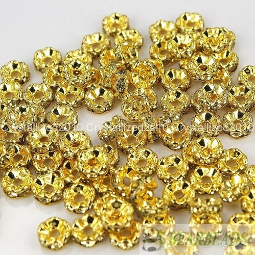 200Pcs Czech Crystal Rhinestone Gold Wavy Rondelle Spacer Beads 4mm 6mm 8mm 10mm - Picture 9 of 33