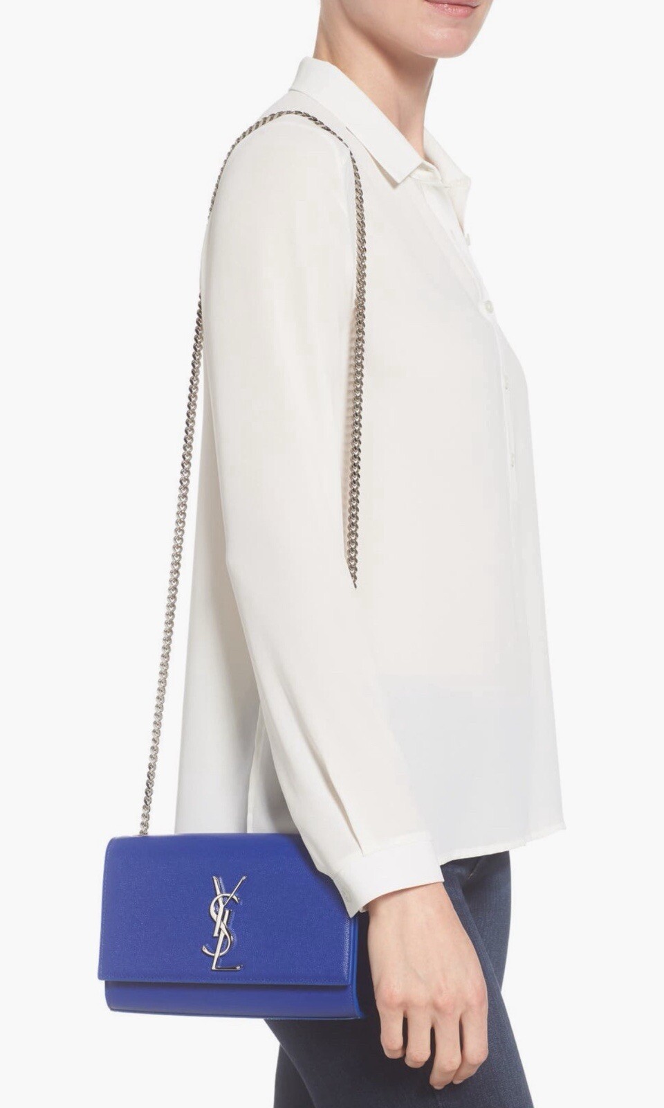 AUTENTICA NUOVISSIMA $2100 YSL Saint Laurent piccola borsa a tracolla Kate in pelle grana