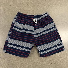 U.S. Polo Assn. Striped Lined Mesh Swim Trunks Navy Red White - Men's L