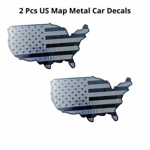 2pcs US Map Metal Car Decals - Black American Flag - Aluminum Alloy - 第 1/3 張圖片