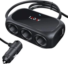 3-Socket Car Cigarette Lighter Splitter Adapter, 2 USB Splitter Extender [120W] 