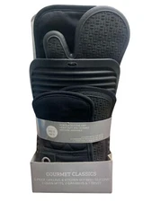 Gourmet Classics Silicone Kitchen Mitt Set Black Oven Mitts Trivet Grabbers