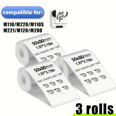 Phomemo Thermoetiketten Packung x3 Rollen (50x80mm) für M110/M221/M220/M120/M200