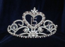 Crystal Rhinestones Sweet 15Quinceanera w/Combs.Tiara Lavender.3.25 Inches Tall