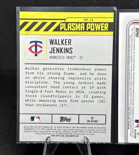2024 Bowman Draft - Plasma Power Walker Jenkins #PP-14 Gold Refractor /50 Twins - Picture 5 of 6